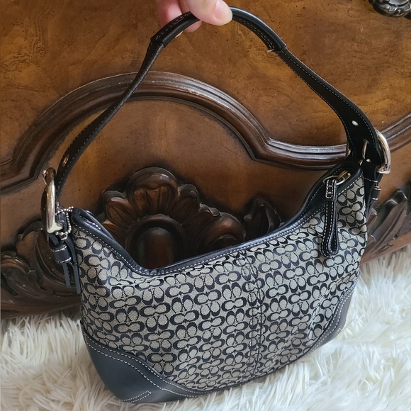 Coach Y2K Mini Bag Black Signature Canvas And Leather Buckle Hobo - Picture 5 of 14